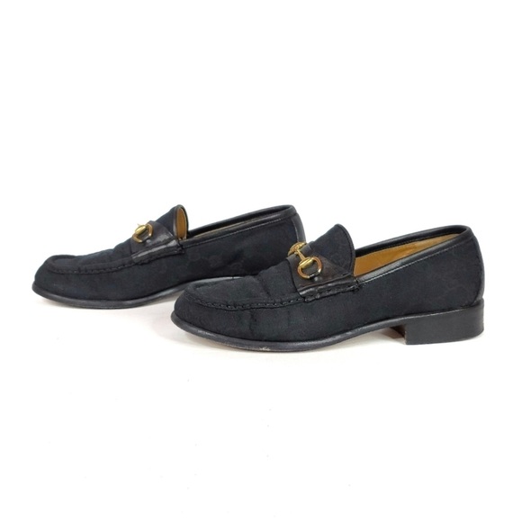 Gucci Vintage Canvas and Black Leather Horsebit Women’s Loafers - Picture 4 of 10